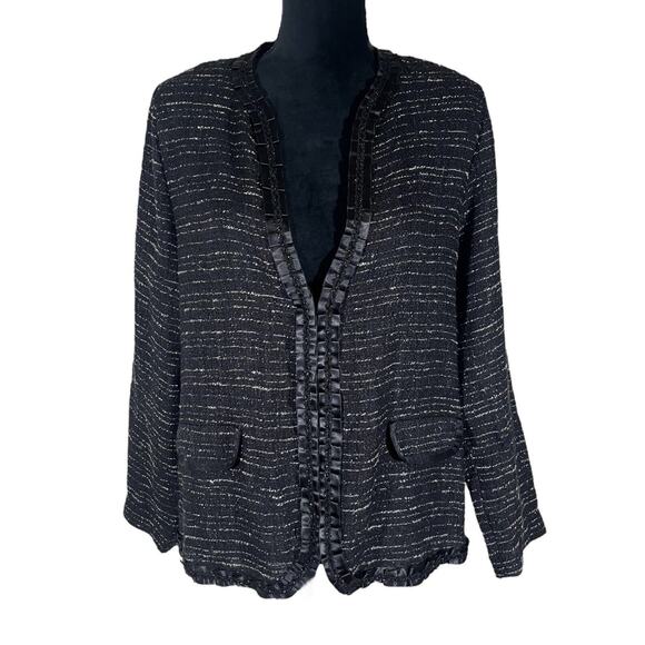 Exclusively Misook Boucle V-Neck Cardigan Jacket Black White Blazer Size Large - Picture 1 of 6